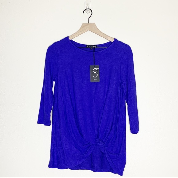 NWT Gibsonlook Blue Twist Front 3/4 Sleeve Top XS - Picture 2 of 8